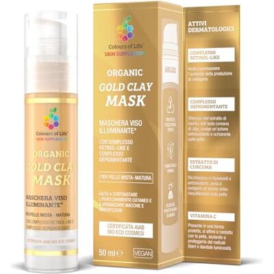 Colours Of Life GOLD CLAY ORGANIC MASK ILLUMINATING Gesichtsmaske für reife Mischhaut, 50 ml Colours Of Life GOLD CLAY ORGANIC MASK ILLUMINATING Gesichtsmaske für reife Mischhaut, 50 ml
