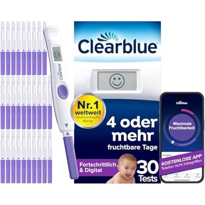 Clearblue Ovulationstest Fortschrittlich & Digital, Doppelte Chancen, schwanger zu werden,1 Testhalterung Digital und 30 Ovulationstests, Teste die KOSTENLOSE Perioden- & Zyklus-Tracker-App Clearblue Ovulationstest Fortschrittlich & Digital, Doppelte Chancen, schwanger zu werden,1 Testhalterung Digital und 30 Ovulationstests, Teste die KOSTENLOSE Perioden- & Zyklus-Tracker-App