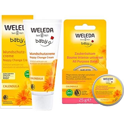 WELEDA Bio Baby Calendula Wundschutzcreme 75ml & Bio Baby Calendula Zauberbalsam Naturkosmetik Universal Balsam für Gesicht & Körper zur Pflege & Beruhigung trockener Haut und Lippen. (1x 25g) WELEDA Bio Baby Calendula Wundschutzcreme 75ml & Bio Baby Calendula Zauberbalsam Naturkosmetik Universal Balsam für Gesicht & Körper zur Pflege & Beruhigung trockener Haut und Lippen. (1x 25g)