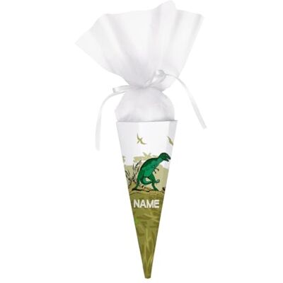 Striefchen ® Schultüte Dinosaurier mit Namen Ihres Kindes eckig, fertig gebastelt (28 cm Grün) Striefchen ® Schultüte Dinosaurier mit Namen Ihres Kindes eckig, fertig gebastelt (28 cm Grün)