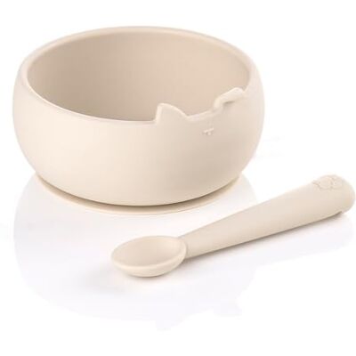 Jane Jané Silikon Baby Schüssel mit Saugnapf und Löffel, BPA-frei, Mikrowellengeeignet, Baby Geschirr Set, Beige Jane Jané Silikon Baby Schüssel mit Saugnapf und Löffel, BPA-frei, Mikrowellengeeignet, Baby Geschirr Set, Beige