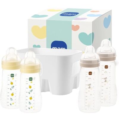 MAM Easy Active Babyflaschen-Set, 0+ Mon, 2 Flaschen & Korb, gelb/beige MAM Easy Active Babyflaschen-Set, 0+ Mon, 2 Flaschen & Korb, gelb/beige