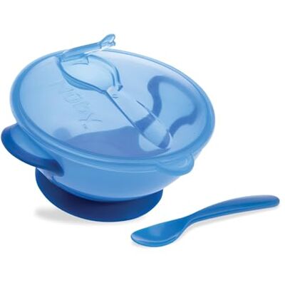 Nuby Easy Go Saugnapf-Schüssel mit Deckel & Löffel, ab 6 Monaten, Blau Praktischer Aufbewahrungsbehälter mit sicherem Deckel & Löffel, Saugfuß reduziert Kleckern, für zuhause & unterwegs Nuby Easy Go Saugnapf-Schüssel mit Deckel & Löffel, ab 6 Monaten, Blau Praktischer Aufbewahrungsbehälter mit sicherem Deckel & Löffel, Saugfuß reduziert Kleckern, für zuhause & unterwegs
