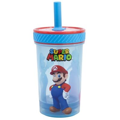 Stor Super Mario Kunststoffbecher mit Strohhalm aus Silikon Stor Super Mario Kunststoffbecher mit Strohhalm aus Silikon