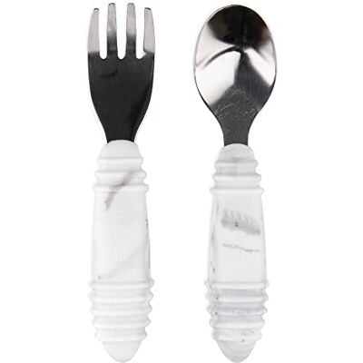 Bumkins Löffel und Gabel aus Silikon und Edelstahl 2-teiliges Set Marble Bumkins Löffel und Gabel aus Silikon und Edelstahl 2-teiliges Set Marble