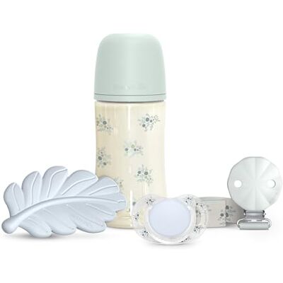 SUAVINEX , Geschenkset Babykorb Babys +0 Monate und Neugeborene. Schnuller 0/6 SX Pro Sauger + Schnullerkette + Anti-Kolik-Babyflasche SX Pro Sauger Mittlerer Durchfluss (M) 270 ml + Beißring, Blau SUAVINEX , Geschenkset Babykorb Babys +0 Monate und Neugeborene. Schnuller 0/6 SX Pro Sauger + Schnullerkette + Anti-Kolik-Babyflasche SX Pro Sauger Mittlerer Durchfluss (M) 270 ml + Beißring, Blau