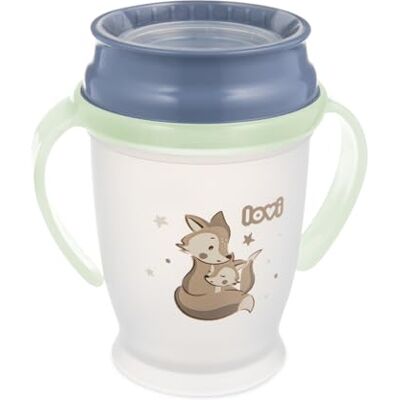 LOVI 360° Trinklernbecher Night&Day, Leuchtet im Dunkeln, Trinken wie aus einem Glas, ohne Verschütten, Antibakterieller Mundstückschutz, Ergonomische Griffe (Fox Blau) LOVI 360° Trinklernbecher Night&Day, Leuchtet im Dunkeln, Trinken wie aus einem Glas, ohne Verschütten, Antibakterieller Mundstückschutz, Ergonomische Griffe (Fox Blau)