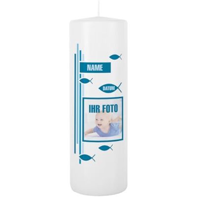 Striefchen ® Taufkerze mit Foto, Namen u. Taufdatum, blau 8 x 25 cm (Kreuz) Striefchen ® Taufkerze mit Foto, Namen u. Taufdatum, blau 8 x 25 cm (Kreuz)
