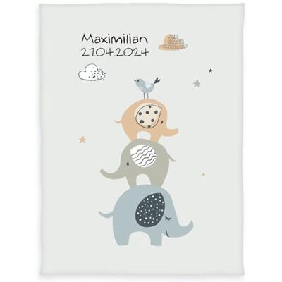 Herding babybest Babydecke, Kuscheldecke Elephants, Personalisiert mit Name und Datum (Bestickt), 75 x 100 cm, 100% Polyester Herding babybest Babydecke, Kuscheldecke Elephants, Personalisiert mit Name und Datum (Bestickt), 75 x 100 cm, 100% Polyester