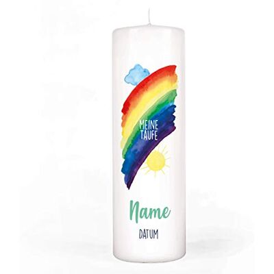 Striefchen ® Regenbogen Taufkerze mit Aufdruck des Namen und Datum sowie Taufspruch Striefchen ® Regenbogen Taufkerze mit Aufdruck des Namen und Datum sowie Taufspruch
