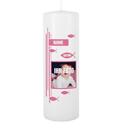 Striefchen ® Taufkerze mit Foto, Namen u. Taufdatum, rosa 8 x 25 cm Blanche Weiß Striefchen ® Taufkerze mit Foto, Namen u. Taufdatum, rosa 8 x 25 cm Blanche Weiß