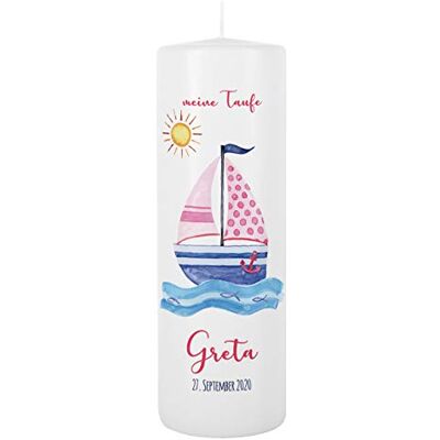 Striefchen ® Taufkerze für Mädchen mit Namen u. Taufdatum sowie eigenen Taufspruch 8 x 25 cm Motiv Segelschiff Striefchen ® Taufkerze für Mädchen mit Namen u. Taufdatum sowie eigenen Taufspruch 8 x 25 cm Motiv Segelschiff