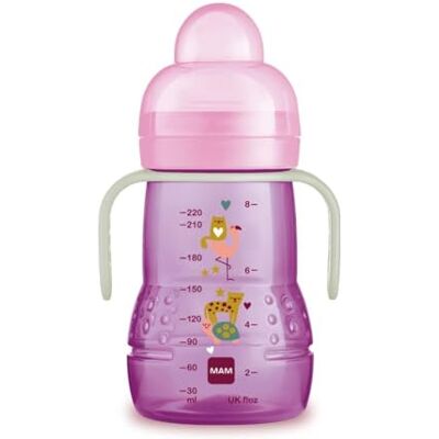 MAM Trainer Night 220 ml, Wasserflasche 4+ Monate mit im Dunkeln leuchtenden Griffen, Babyflasche mit auslaufsicherem Sauger und extra weichem Schnabel, rutschfestes Babyzubehör, Rosa MAM Trainer Night 220 ml, Wasserflasche 4+ Monate mit im Dunkeln leuchtenden Griffen, Babyflasche mit auslaufsicherem Sauger und extra weichem Schnabel, rutschfestes Babyzubehör, Rosa