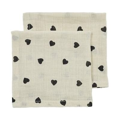 MEYCO Waschtücher 30x30cm 2-Pack Musselin Spucktücher Sweet Heart Soft Sand/Black MEYCO Waschtücher 30x30cm 2-Pack Musselin Spucktücher Sweet Heart Soft Sand/Black