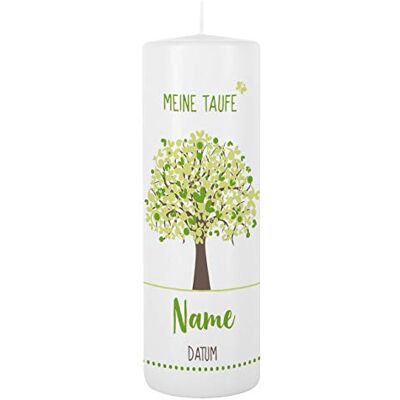 Striefchen ® Taufkerze 250/80 mm mit Lebensbaum und Aufdruck des Namen und Datum sowie Taufspruch Weiß Grün Striefchen ® Taufkerze 250/80 mm mit Lebensbaum und Aufdruck des Namen und Datum sowie Taufspruch Weiß Grün