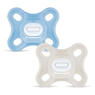 MAM Schnuller aus 100% Silikon, ideal für Neugeborene, mit Schnullerhülle, 0-3 Monate, Blau, 2 Stück MAM Schnuller aus 100% Silikon, ideal für Neugeborene, mit Schnullerhülle, 0-3 Monate, Blau, 2 Stück