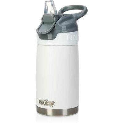 Nuby Flip-It Isolierte Edelstahl-Trinkflasche, 300 ml, ab 18 Monaten, Weiß Auslaufsicherer Trinklernbecher mit Tragegriff, One-Click-Deckel & Silikonschnabel, hält Wasser kühl zu Hause & unterwegs Nuby Flip-It Isolierte Edelstahl-Trinkflasche, 300 ml, ab 18 Monaten, Weiß Auslaufsicherer Trinklernbecher mit Tragegriff, One-Click-Deckel & Silikonschnabel, hält Wasser kühl zu Hause & unterwegs