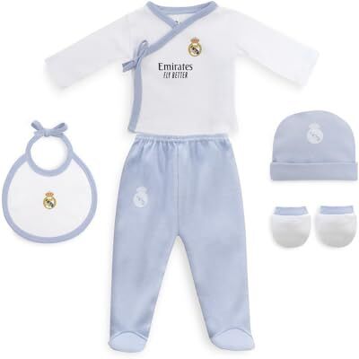 Interbaby 5-teiliges Real Madrid Geschenkset Erstausstattung für Neugeborene Bestehend aus Mütze, Hemd, Strampelhose, Fäustlingen und Lätzchen. Alter 0-6 Monate. Blau Interbaby 5-teiliges Real Madrid Geschenkset Erstausstattung für Neugeborene Bestehend aus Mütze, Hemd, Strampelhose, Fäustlingen und Lätzchen. Alter 0-6 Monate. Blau