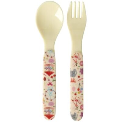Rice Baby-Löffel & -Gabel Pink Fun Fair Print Rice Baby-Löffel & -Gabel Pink Fun Fair Print