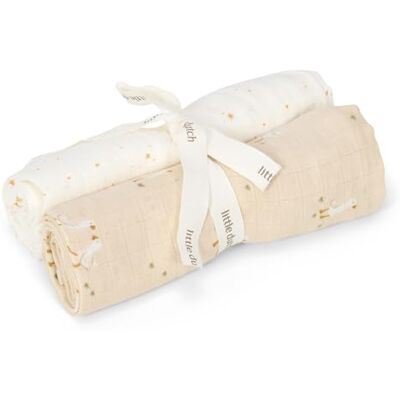 Little Dutch Mulltücher Swaddle Spucktücher Musselin 2er Set (70x70 cm) Baumwolle Little Goose beige/weiß Newborn Naturals Little Dutch Mulltücher Swaddle Spucktücher Musselin 2er Set (70x70 cm) Baumwolle Little Goose beige/weiß Newborn Naturals