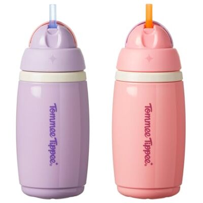 Tommee Tippee Isolierter Aktive-Trinkbecher mit Trinkhalm, 266 ml, verschüttungssichere Wasserflasche für Kleinkinder ab 12 Monaten, Klappdeckel über Trinkhalm Pink und Lila, 2 Stück Tommee Tippee Isolierter Aktive-Trinkbecher mit Trinkhalm, 266 ml, verschüttungssichere Wasserflasche für Kleinkinder ab 12 Monaten, Klappdeckel über Trinkhalm Pink und Lila, 2 Stück