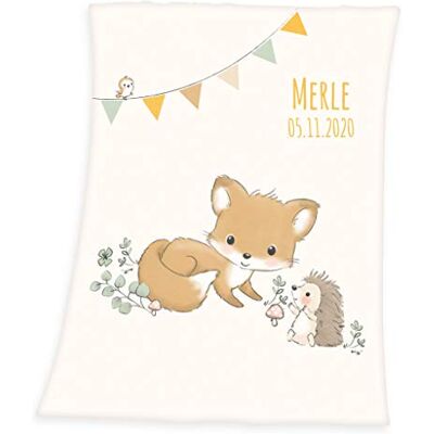 Wolimbo Babydecke mit Namen personalisiert Motiv Waldfreunde Besticktes Geschenk für Mädchen und Junge Wolimbo Babydecke mit Namen personalisiert Motiv Waldfreunde Besticktes Geschenk für Mädchen und Junge