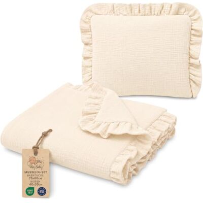 Totsy Baby Muselindecke Baby Musselin Set: Babydecke 75x60 cm + Kissen 40x30 cm Babydecke Decke Sommerdecke Kühldecke Bettwäsche Kinder mit Rüschen Baumwolle Set Kissen atmungsaktiv Hellbeige Totsy Baby Muselindecke Baby Musselin Set: Babydecke 75x60 cm + Kissen 40x30 cm Babydecke Decke Sommerdecke Kühldecke Bettwäsche Kinder mit Rüschen Baumwolle Set Kissen atmungsaktiv Hellbeige