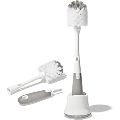OXO Tot Flaschenbürsten-Set Flaschenbürsten-Set für Neugeborene, Nippelreiniger inklusive, Ständer hält die Theke trocken, weiche Borsten, 2er-Pack OXO Tot Flaschenbürsten-Set Flaschenbürsten-Set für Neugeborene, Nippelreiniger inklusive, Ständer hält die Theke trocken, weiche Borsten, 2er-Pack