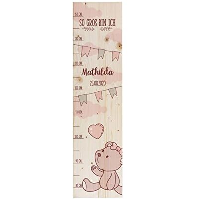 Striefchen ® Messlatte für Kinder mit Namen aus Holz für Kinderzimmer mit niedlichen Motiven Messleiste Teddy Rosa Striefchen ® Messlatte für Kinder mit Namen aus Holz für Kinderzimmer mit niedlichen Motiven Messleiste Teddy Rosa