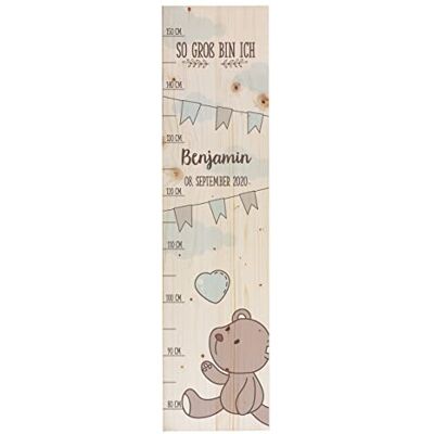 Striefchen ® Messlatte für Kinder mit Namen aus Holz für Kinderzimmer mit niedlichen Motiven Messleiste Teddy Blau Striefchen ® Messlatte für Kinder mit Namen aus Holz für Kinderzimmer mit niedlichen Motiven Messleiste Teddy Blau