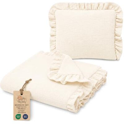 Totsy Baby Muselindecke Baby Musselin Set: Babydecke 75x60 cm + Kissen 40x30 cm Babydecke Decke Sommerdecke Kühldecke Bettwäsche Kinder mit Rüschen Baumwolle Set Kissen atmungsaktiv Elfenbeinfarben Totsy Baby Muselindecke Baby Musselin Set: Babydecke 75x60 cm + Kissen 40x30 cm Babydecke Decke Sommerdecke Kühldecke Bettwäsche Kinder mit Rüschen Baumwolle Set Kissen atmungsaktiv Elfenbeinfarben