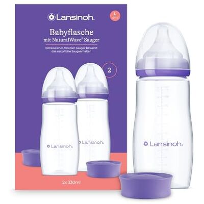 Lansinoh Babyflaschen mit NaturalWave Sauger L, 330 ml, 2 Stück Flaschen für Babys ab 6 Monaten, Anti-Kolik-Ventil, BPA-frei Lansinoh Babyflaschen mit NaturalWave Sauger L, 330 ml, 2 Stück Flaschen für Babys ab 6 Monaten, Anti-Kolik-Ventil, BPA-frei