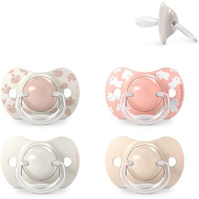 SUAVINEX , 4er-Pack Schnuller für Babys 6-18 Monate, mit Physiologischem SX Pro Silikon-Sauger Symmetrisch, Flach und Flexibel, Respektiert die Orale Entwicklung, Birdies und Wild&Free, Rosa SUAVINEX , 4er-Pack Schnuller für Babys 6-18 Monate, mit Physiologischem SX Pro Silikon-Sauger Symmetrisch, Flach und Flexibel, Respektiert die Orale Entwicklung, Birdies und Wild&Free, Rosa