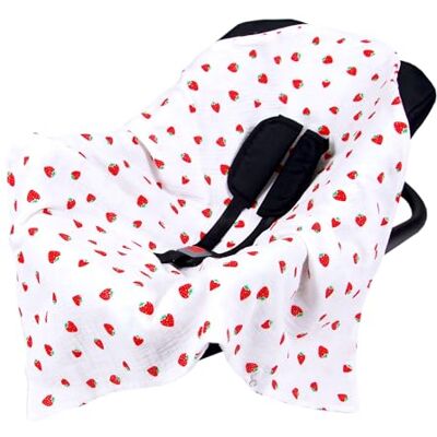 Babylux Einschlagdecke für Babyschale Autositz 80x80 cm – Sommer Babydecke aus Musselin Baumwolle – Atmungsaktiv, mit Gurtschlitzen (D9 Erdbeeren) Babylux Einschlagdecke für Babyschale Autositz 80x80 cm – Sommer Babydecke aus Musselin Baumwolle – Atmungsaktiv, mit Gurtschlitzen (D9 Erdbeeren)