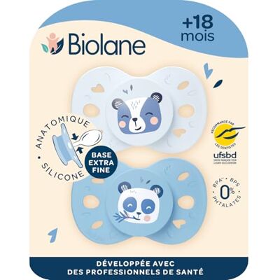 Biolane Anatomischer Sauger für Tiere extrafeiner Schnuller ab 18 Monaten blau zweifarbig flacher und wendbarer Nippel optimaler Komfort Respekt für die Mundentwicklung - Biolane Anatomischer Sauger für Tiere extrafeiner Schnuller ab 18 Monaten blau zweifarbig flacher und wendbarer Nippel optimaler Komfort Respekt für die Mundentwicklung -