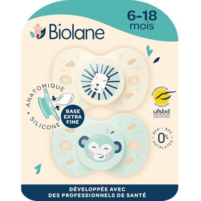 Biolane Anatomisch geformter Sauger für Tiere – extra dünner Schnuller – 6-18 Monate – Grün und Beige – flacher und wendbarer Nippel – optimaler Komfort – Respekt für die Mundentwicklung Biolane Anatomisch geformter Sauger für Tiere – extra dünner Schnuller – 6-18 Monate – Grün und Beige – flacher und wendbarer Nippel – optimaler Komfort – Respekt für die Mundentwicklung