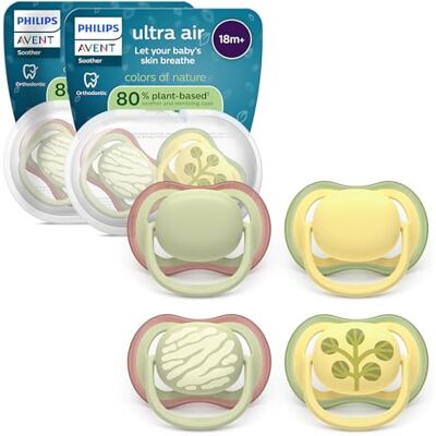 AVENT Philips ultra air Schnuller – kiefergerecht geformtes Design, für Babys ab 18 Monaten, weicher, symmetrischer Silikonsauger, BPA-frei, mit 2 Sterilisationsbehältern, 4er-Pack, SCF349/55 AVENT Philips ultra air Schnuller – kiefergerecht geformtes Design, für Babys ab 18 Monaten, weicher, symmetrischer Silikonsauger, BPA-frei, mit 2 Sterilisationsbehältern, 4er-Pack, SCF349/55