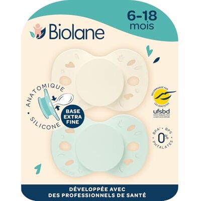 Biolane Anatomisch geformter Sauger Extra dünner Schnuller 6-18 UFSBD extra dünn, flach und wendbar, optimaler Komfort, respektiert die Mundentwicklung, empfohlen von UFSBD Biolane Anatomisch geformter Sauger Extra dünner Schnuller 6-18 UFSBD extra dünn, flach und wendbar, optimaler Komfort, respektiert die Mundentwicklung, empfohlen von UFSBD