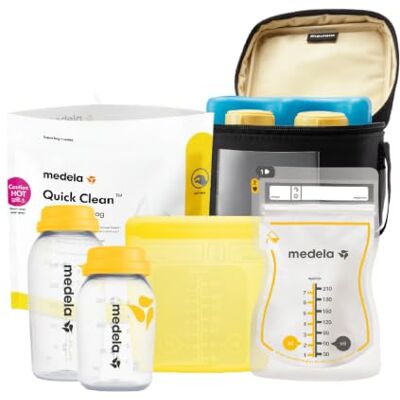 Medela All-in-One Set zur Aufbewahrung von Muttermilch mit 150ml-Flaschen, Easy Pour & wiederverwendbaren Muttermilchbeuteln, Quick Clean Mikrowellenbeuteln & Kühltasche mit passend geformtem Kühlakku Medela All-in-One Set zur Aufbewahrung von Muttermilch mit 150ml-Flaschen, Easy Pour & wiederverwendbaren Muttermilchbeuteln, Quick Clean Mikrowellenbeuteln & Kühltasche mit passend geformtem Kühlakku