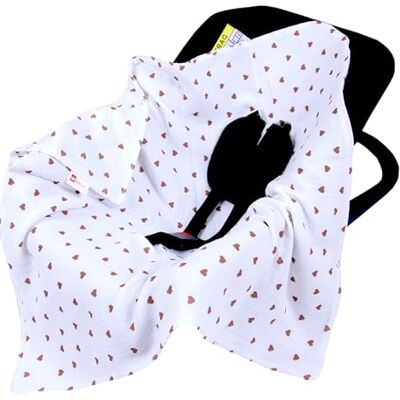 Babylux Einschlagdecke für Babyschale Autositz 80x80 cm – Sommer Babydecke aus Musselin Baumwolle – Atmungsaktiv, mit Gurtschlitzen (D3 Goldherzen) Babylux Einschlagdecke für Babyschale Autositz 80x80 cm – Sommer Babydecke aus Musselin Baumwolle – Atmungsaktiv, mit Gurtschlitzen (D3 Goldherzen)