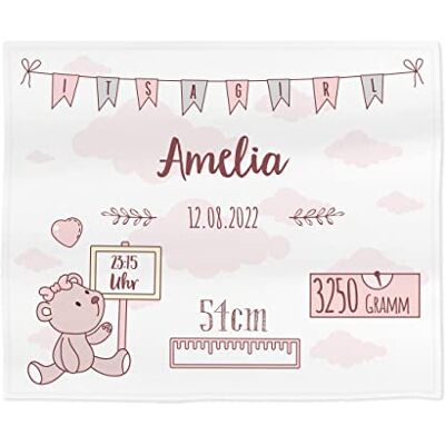 Striefchen ® Baby Kuscheldecke zur Geburt, 120 x 100 cm, für Jungen und Mädchen, Teddy Motiv mit Wunschangaben Rosa Striefchen ® Baby Kuscheldecke zur Geburt, 120 x 100 cm, für Jungen und Mädchen, Teddy Motiv mit Wunschangaben Rosa