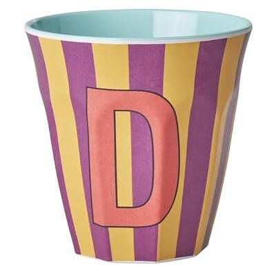 Rice Melamin Becher medium gestreift mit Buchstaben, Modell für Junge Blau-Grüntöne, Größe 9 x 9 cm (D Mädchen) Rice Melamin Becher medium gestreift mit Buchstaben, Modell für Junge Blau-Grüntöne, Größe 9 x 9 cm (D Mädchen)
