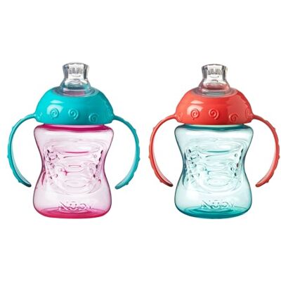 Nuby Grip N Sip Trainingstasse mit Griff, weicher, auslaufsicherer Ausguss, 240 ml, geeignet ab 4 Monaten (2er-Pack, rosa/orange) Nuby Grip N Sip Trainingstasse mit Griff, weicher, auslaufsicherer Ausguss, 240 ml, geeignet ab 4 Monaten (2er-Pack, rosa/orange)