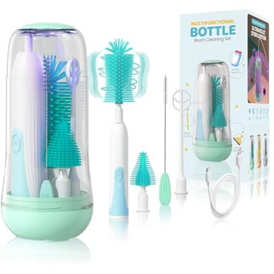 Orzbow Elektrische Flaschenbürste Set Baby, Grün Tragbar, Mit UV Sterilisator für Babyflaschen, Milchaufschäumer, Trinkhalm Bürste und Nippelbürste, Trockenständer Orzbow Elektrische Flaschenbürste Set Baby, Grün Tragbar, Mit UV Sterilisator für Babyflaschen, Milchaufschäumer, Trinkhalm Bürste und Nippelbürste, Trockenständer