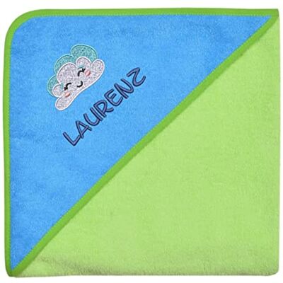 Wolimbo Kapuzenhandtuch personalisiert mit Namen und Motiv grün-türkis 80x80 cm für Baby und Kinder Wolimbo Kapuzenhandtuch personalisiert mit Namen und Motiv grün-türkis 80x80 cm für Baby und Kinder