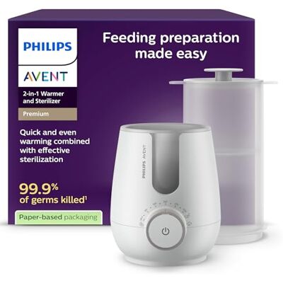 AVENT Philips Premium 2-in-1 Flaschenwärmer und Sterilisator – Warmwasserbadtechnologie mit Krankenhaus-Standard, intelligentem Temperatursensor, verhindert heiße Stellen,SCF359/00 AVENT Philips Premium 2-in-1 Flaschenwärmer und Sterilisator – Warmwasserbadtechnologie mit Krankenhaus-Standard, intelligentem Temperatursensor, verhindert heiße Stellen,SCF359/00