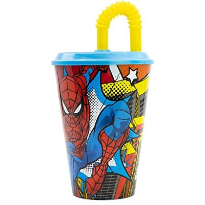 Stor Kinderbecher mit Strohhalm Marvel Spiderman 430 ml, aus BPA-freiem Kunststoff, waschbar und wiederverwendbar Stor Kinderbecher mit Strohhalm Marvel Spiderman 430 ml, aus BPA-freiem Kunststoff, waschbar und wiederverwendbar