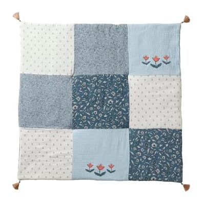 Vertbaudet Baby Patchwork-Spieldecke/Laufstalleinlage Indien Blume, Quasten blau Bedruckt 75X100 Vertbaudet Baby Patchwork-Spieldecke/Laufstalleinlage Indien Blume, Quasten blau Bedruckt 75X100