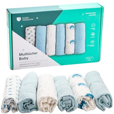 KOALA BABYCARE Mulltücher Baby 30x30cm aus Weicher Baumwolle Spucktücher Packung mit 6 Stück Atmungsaktiv und Saugfähig Ideal zum Reinigen und Trocknen KOALA BABYCARE Mulltücher Baby 30x30cm aus Weicher Baumwolle Spucktücher Packung mit 6 Stück Atmungsaktiv und Saugfähig Ideal zum Reinigen und Trocknen