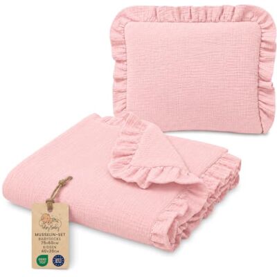 Totsy Baby Muselindecke Baby Musselin Set: Babydecke 75x60 cm + Kissen 40x30 cm Babydecke Decke Sommerdecke Kühldecke Bettwäsche Kinder mit Rüschen Baumwolle Set Kissen atmungsaktiv Puderrosa Totsy Baby Muselindecke Baby Musselin Set: Babydecke 75x60 cm + Kissen 40x30 cm Babydecke Decke Sommerdecke Kühldecke Bettwäsche Kinder mit Rüschen Baumwolle Set Kissen atmungsaktiv Puderrosa